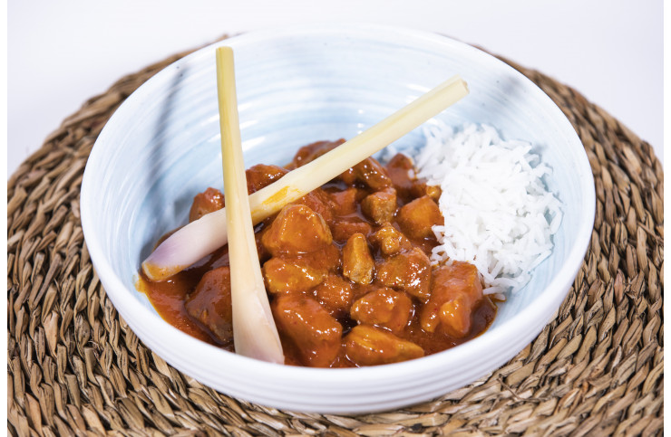 Cerdo kimchi con arroz basmati